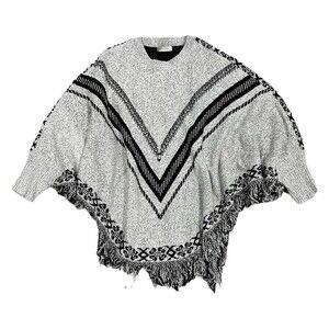 Jon & Anna Gray Boho Fringe Poncho Sweater OS